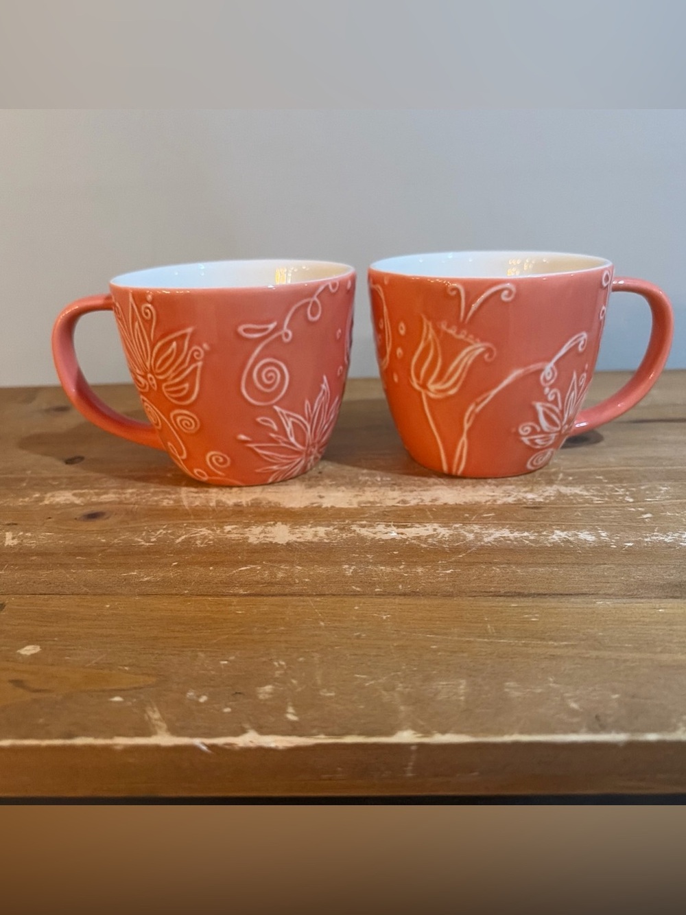 Starbucks 2006 Coral Floral Ceramic Mugs - Set of 2